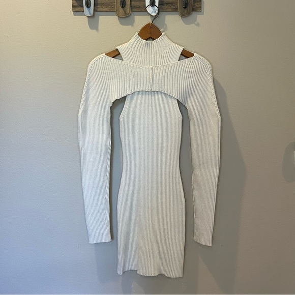 Et Clet Cream Free Fallin Mock Neck Sweater Dress & Matching Shrug Size M - Picture 1 of 10